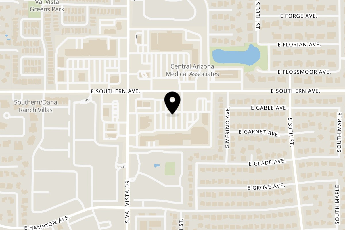 Map showing the location of Niro's House Mediterranean Kitchen on 3617 E Southern Ave in Mesa
